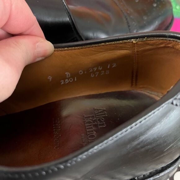 Allen Edmonds Dress Shoes Mens 9 D Black HILLSBORO Leather Cap Toe Monk Strap - Picture 7 of 8